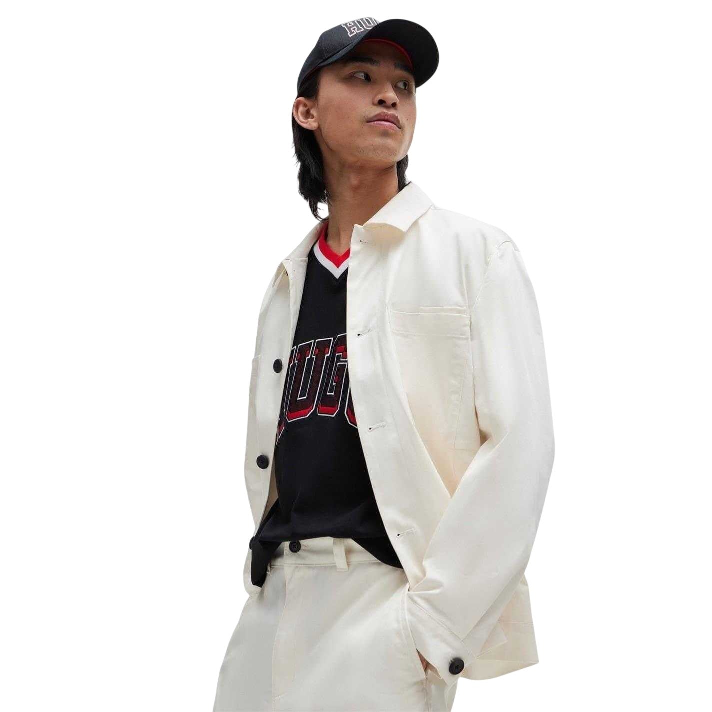 White - Lifestyle - Hugo Mens Juliano242 Plain Long-Sleeved Shirt Jacket