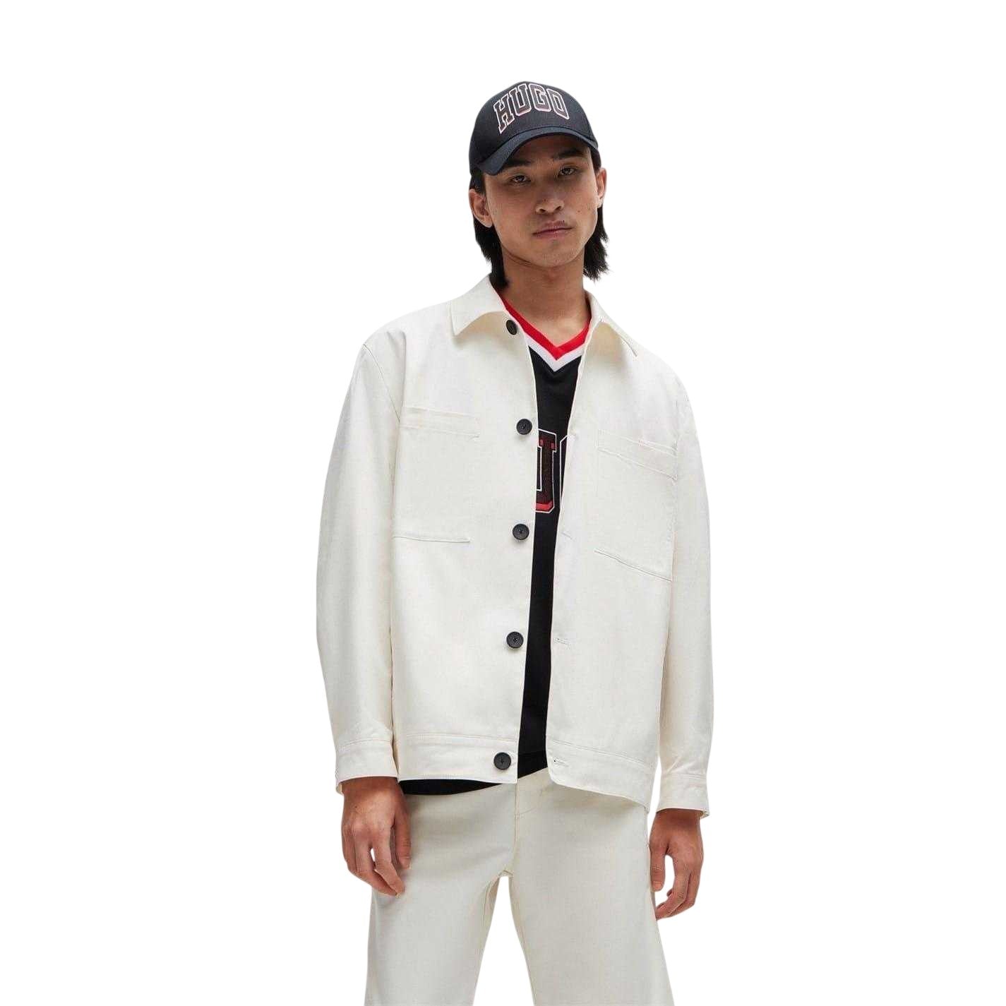 White - Pack Shot - Hugo Mens Juliano242 Plain Long-Sleeved Shirt Jacket