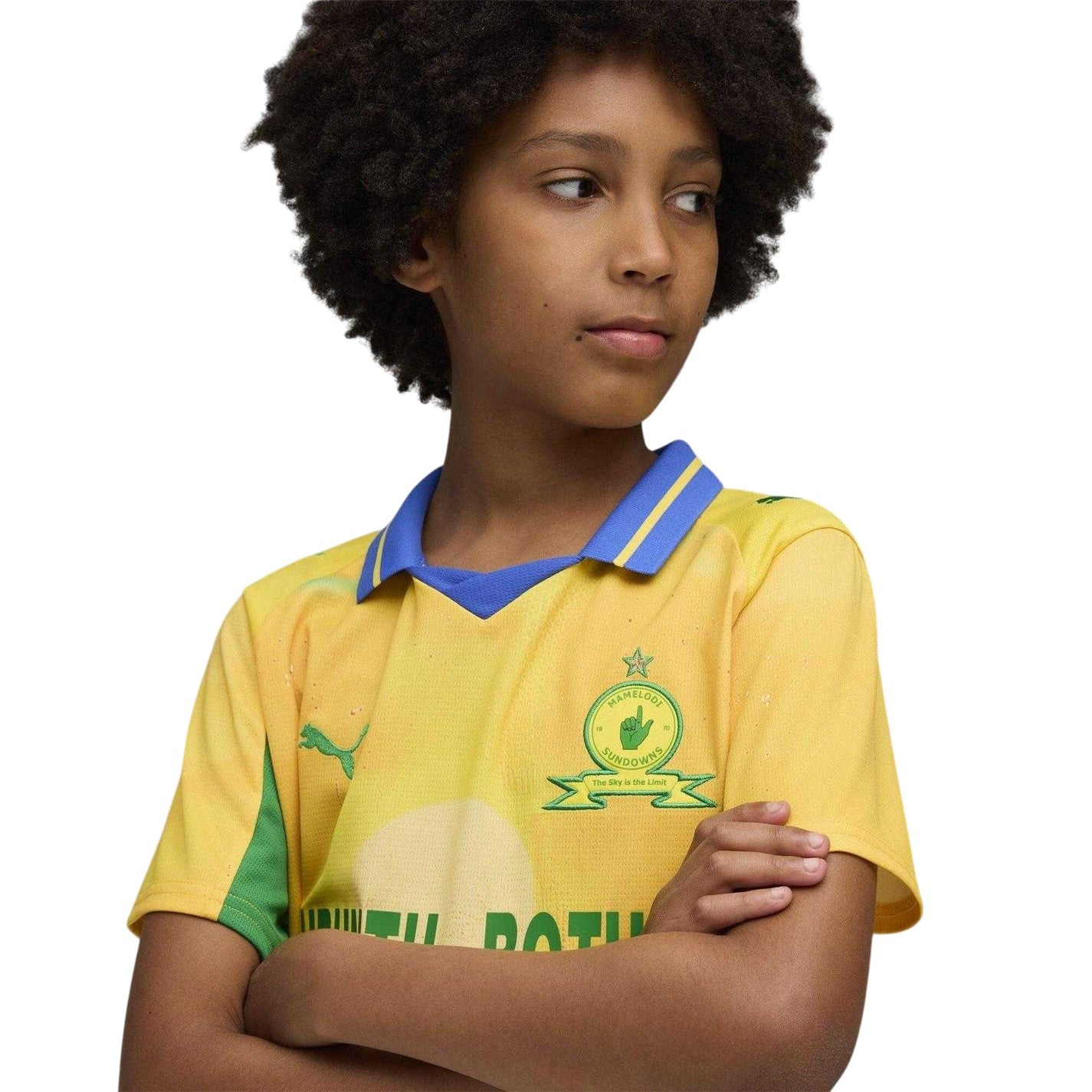 Yellow-Green - Side - Mamelodi Sundowns FC Childrens-Kids KidSuper 25-26 Puma Home Shirt