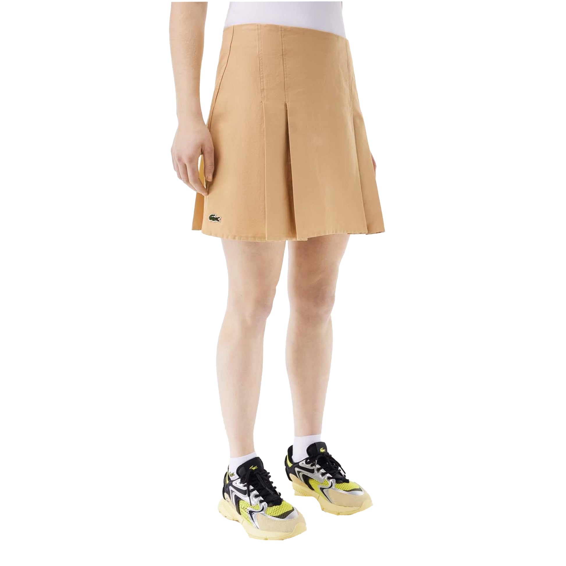 Beige - Side - Lacoste Womens-Ladies Short Cotton Pleated Skirt