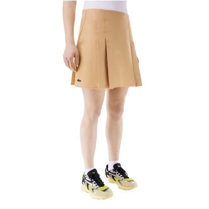 Beige - Side - Lacoste Womens-Ladies Short Cotton Pleated Skirt