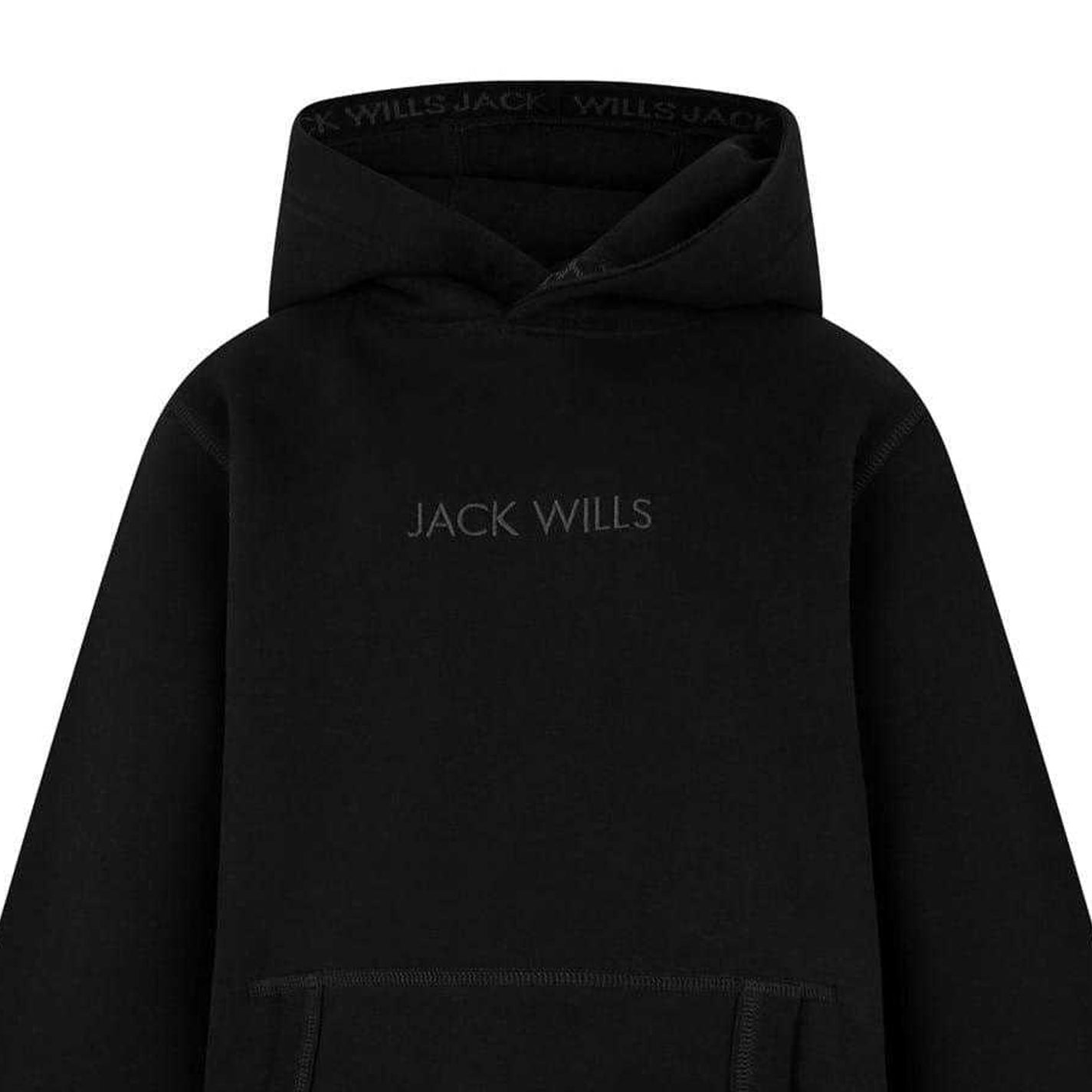 Black - Side - Jack Wills Childrens-Kids Jacquard Drawstring Hoodie