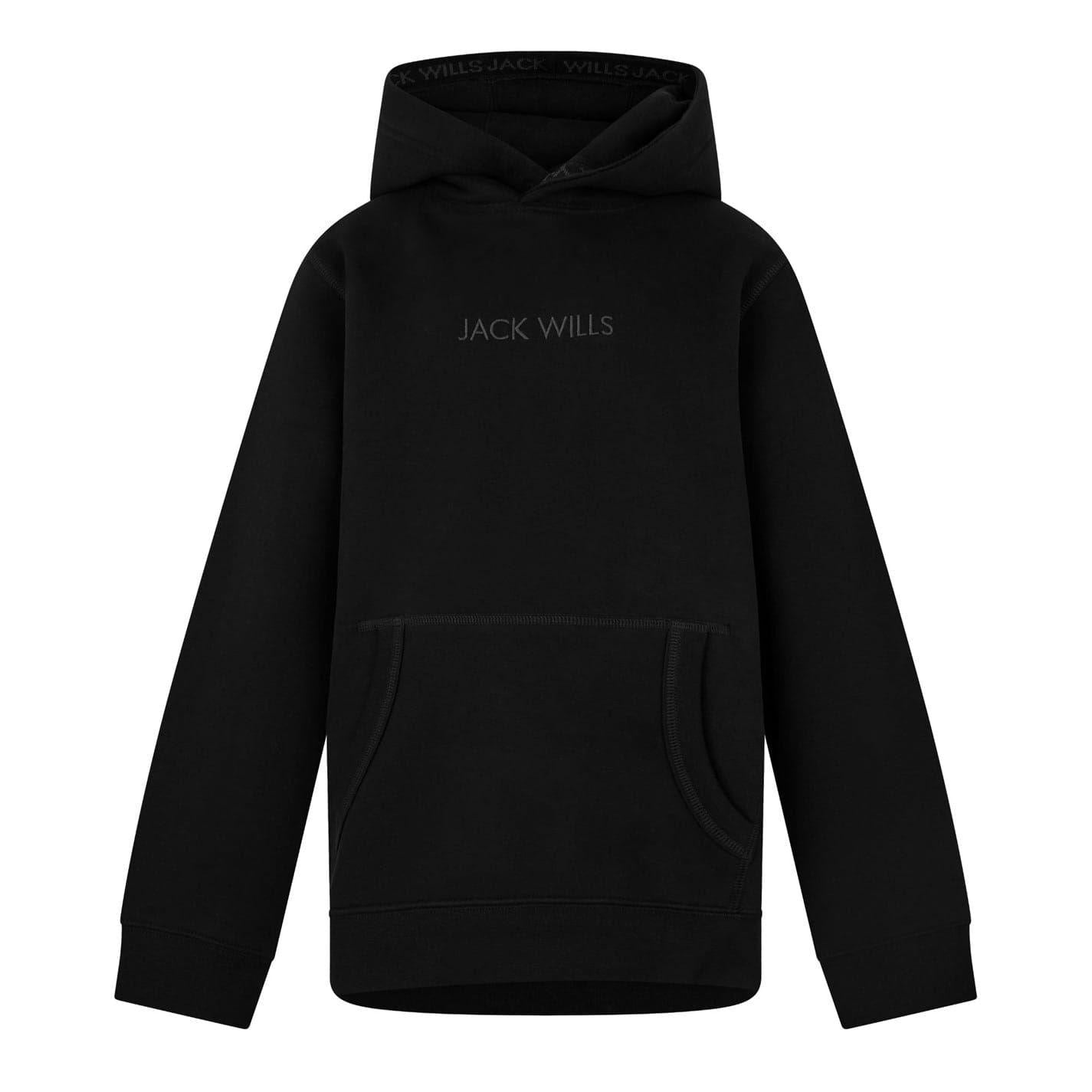 Black - Front - Jack Wills Childrens-Kids Jacquard Drawstring Hoodie