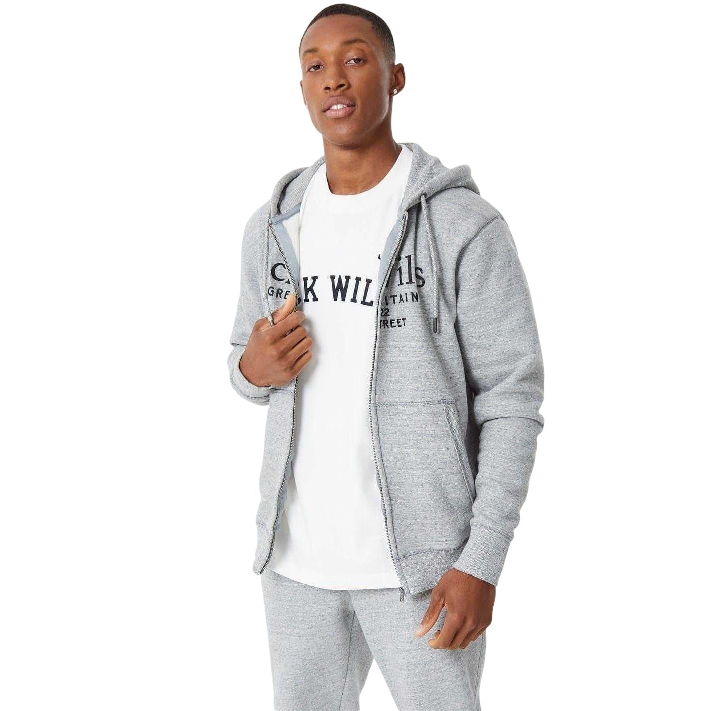 Grey Marl - Front - Jack Wills Mens Pinebrook Graphic Full Zip Hoodie