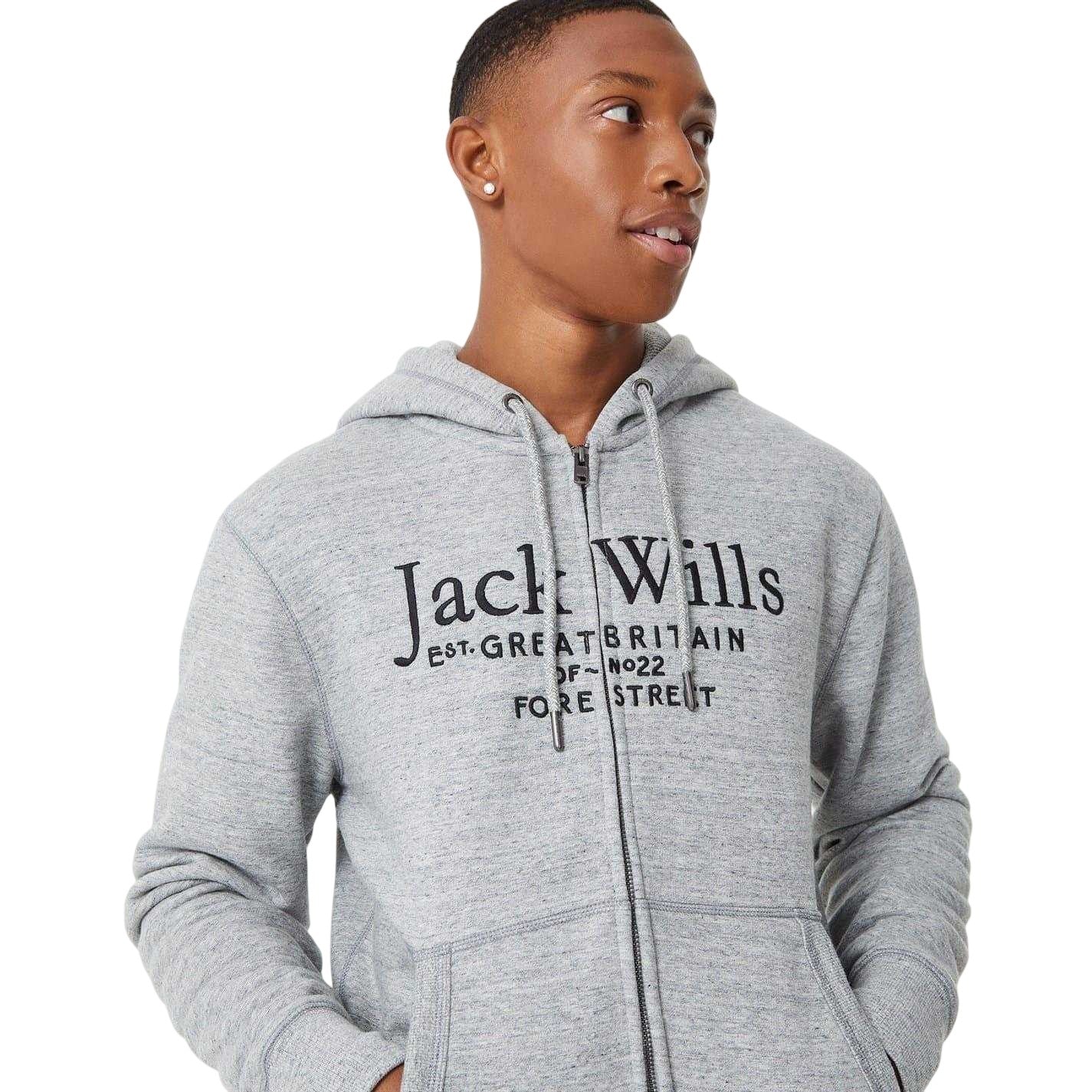 Grey Marl - Side - Jack Wills Mens Pinebrook Graphic Full Zip Hoodie