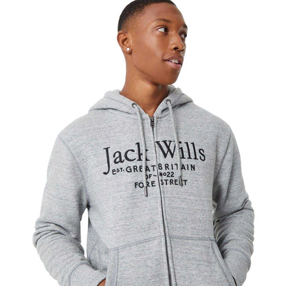 Grey Marl - Side - Jack Wills Mens Pinebrook Graphic Full Zip Hoodie