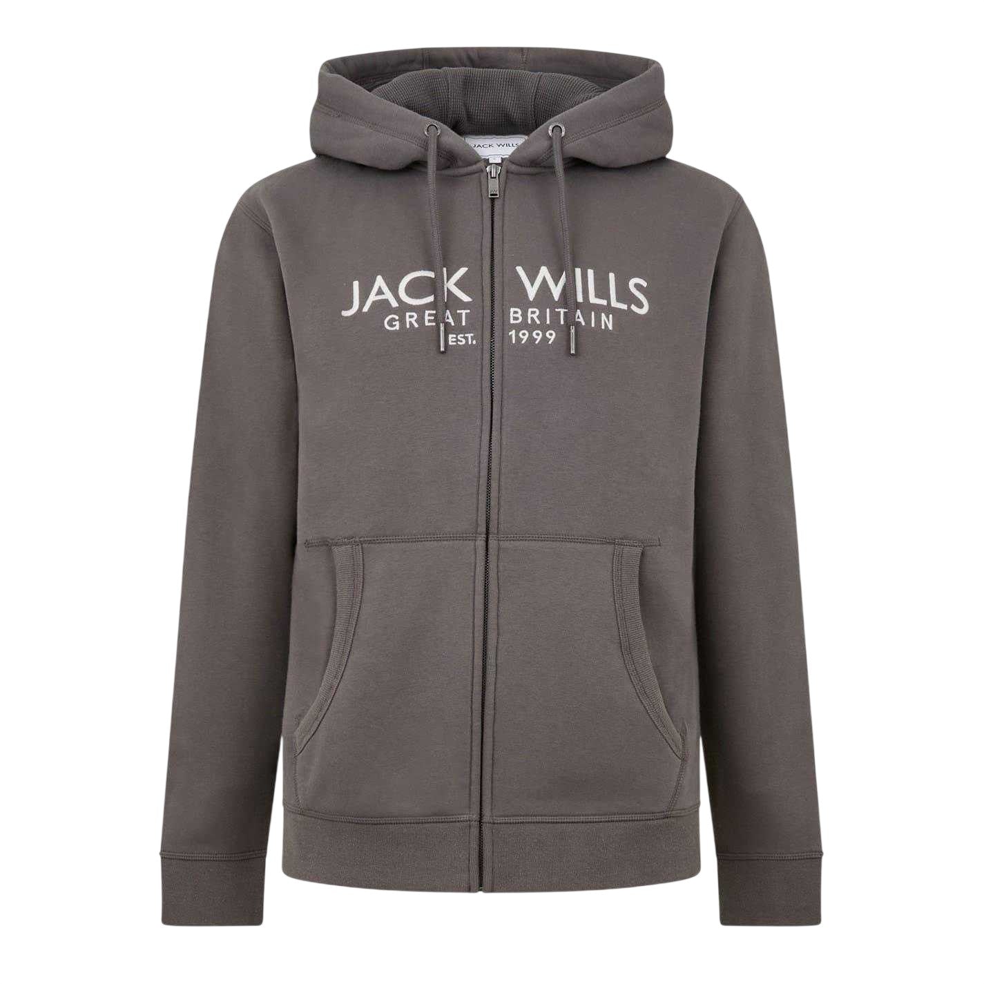 Fawn - Front - Jack Wills Mens Pinebrook Graphic Full Zip Hoodie