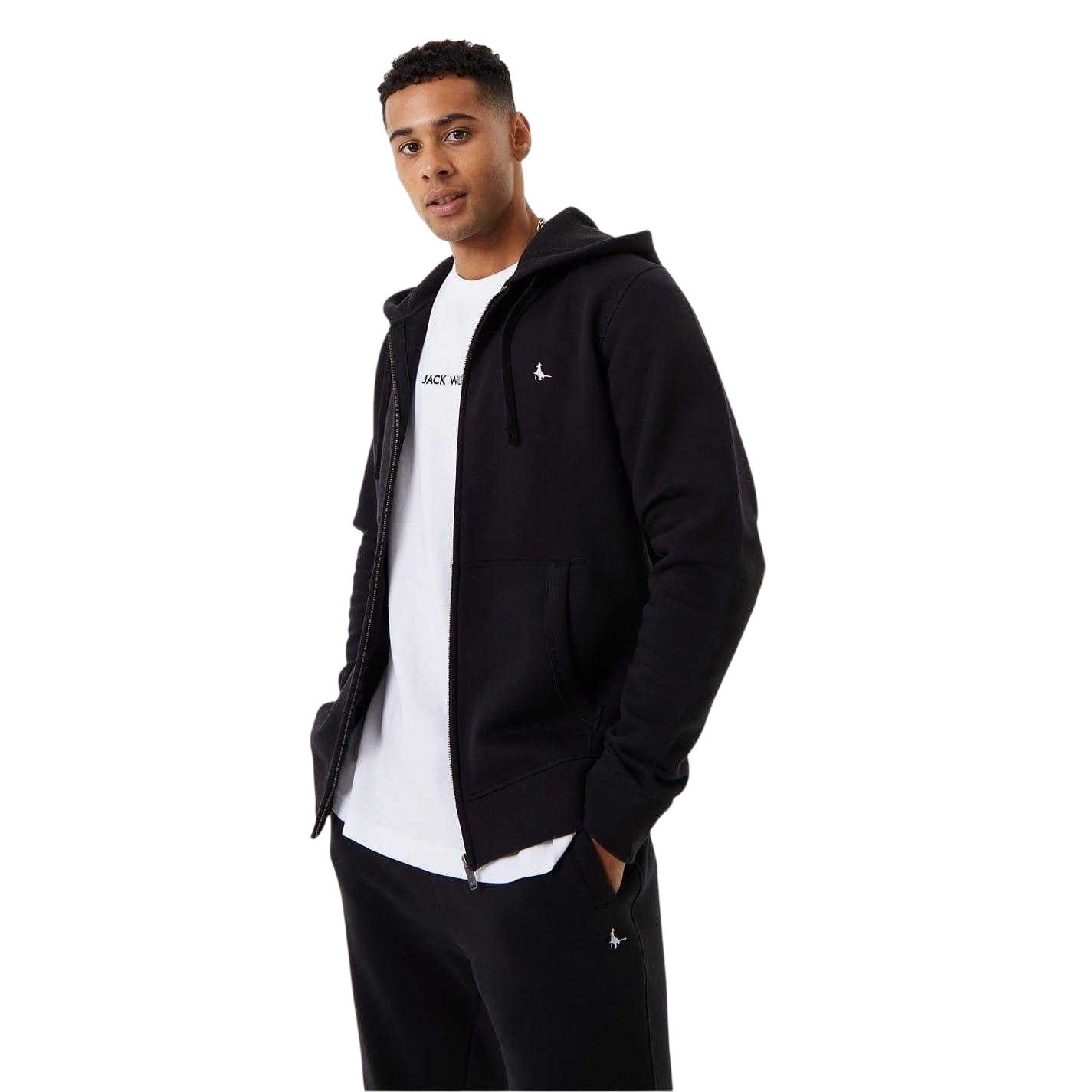 Black - Front - Jack Wills Mens Pinebrook Graphic Full Zip Hoodie
