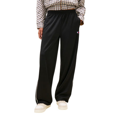 Black - Side - Tommy Jeans Womens-Ladies Archive Wide Leg Tracksuit Bottoms