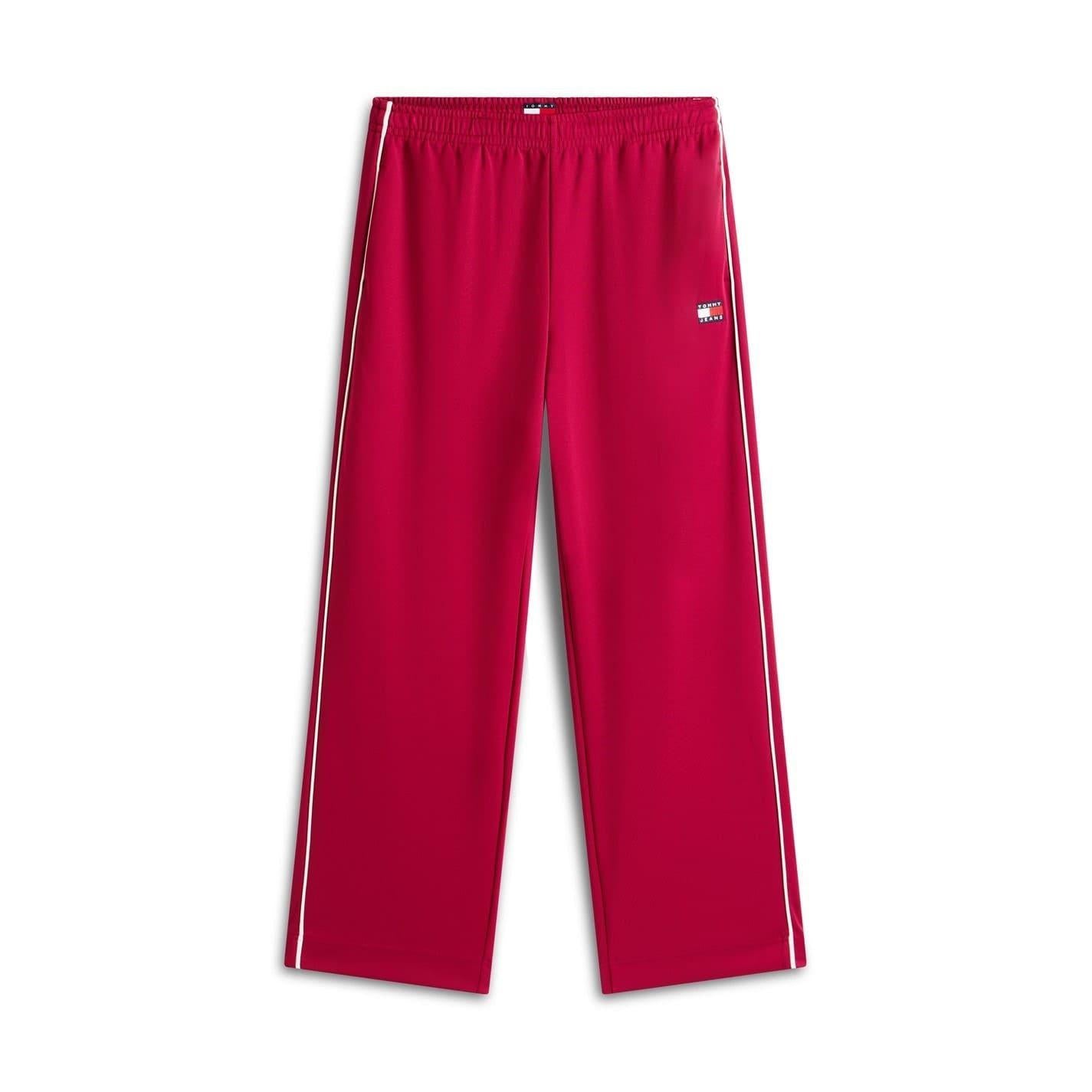 Red - Front - Tommy Jeans Womens-Ladies Archive Wide Leg Tracksuit Bottoms