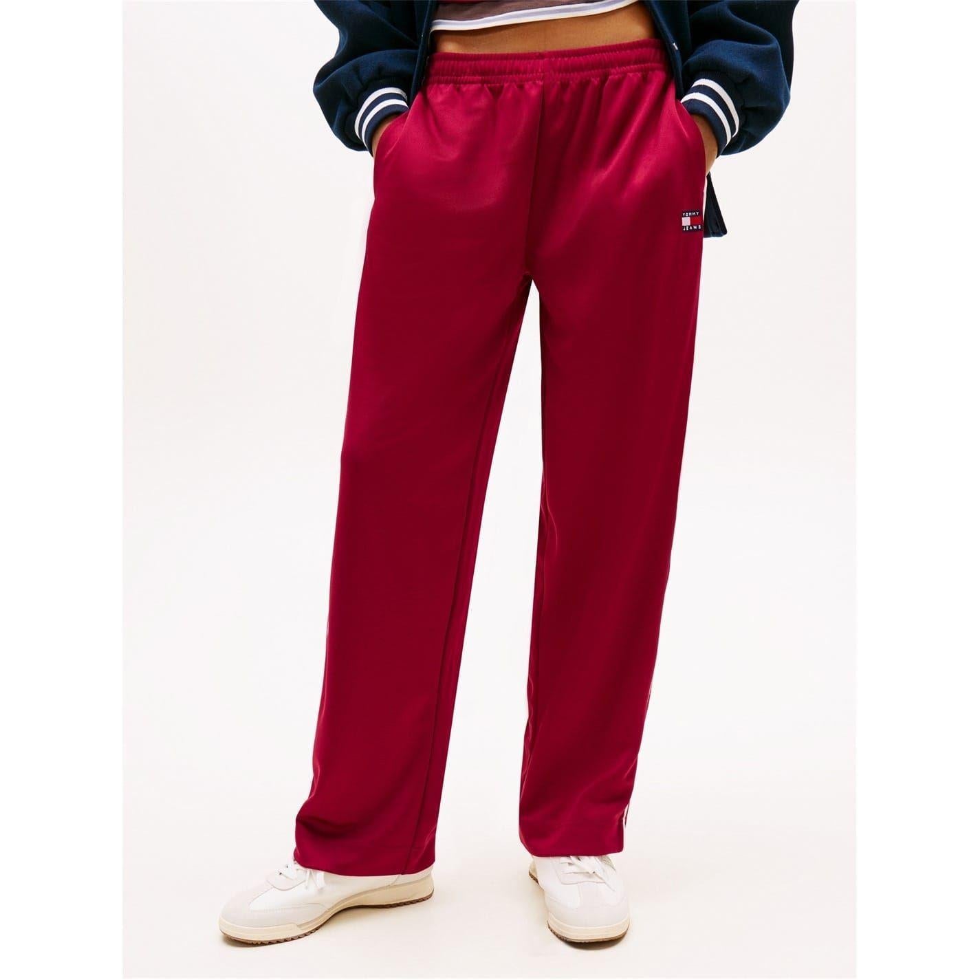 Red - Back - Tommy Jeans Womens-Ladies Archive Wide Leg Tracksuit Bottoms