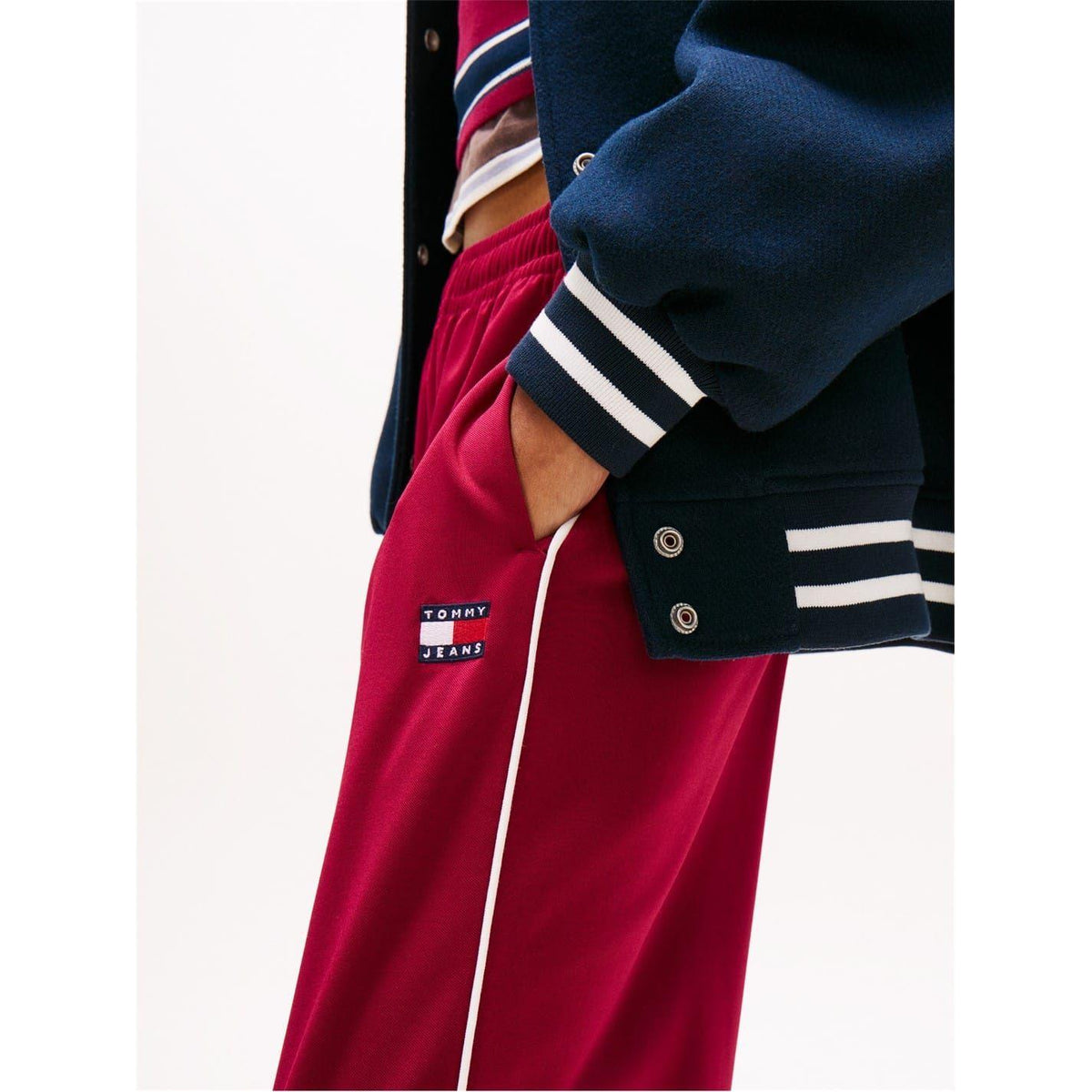 Red - Side - Tommy Jeans Womens-Ladies Archive Wide Leg Tracksuit Bottoms