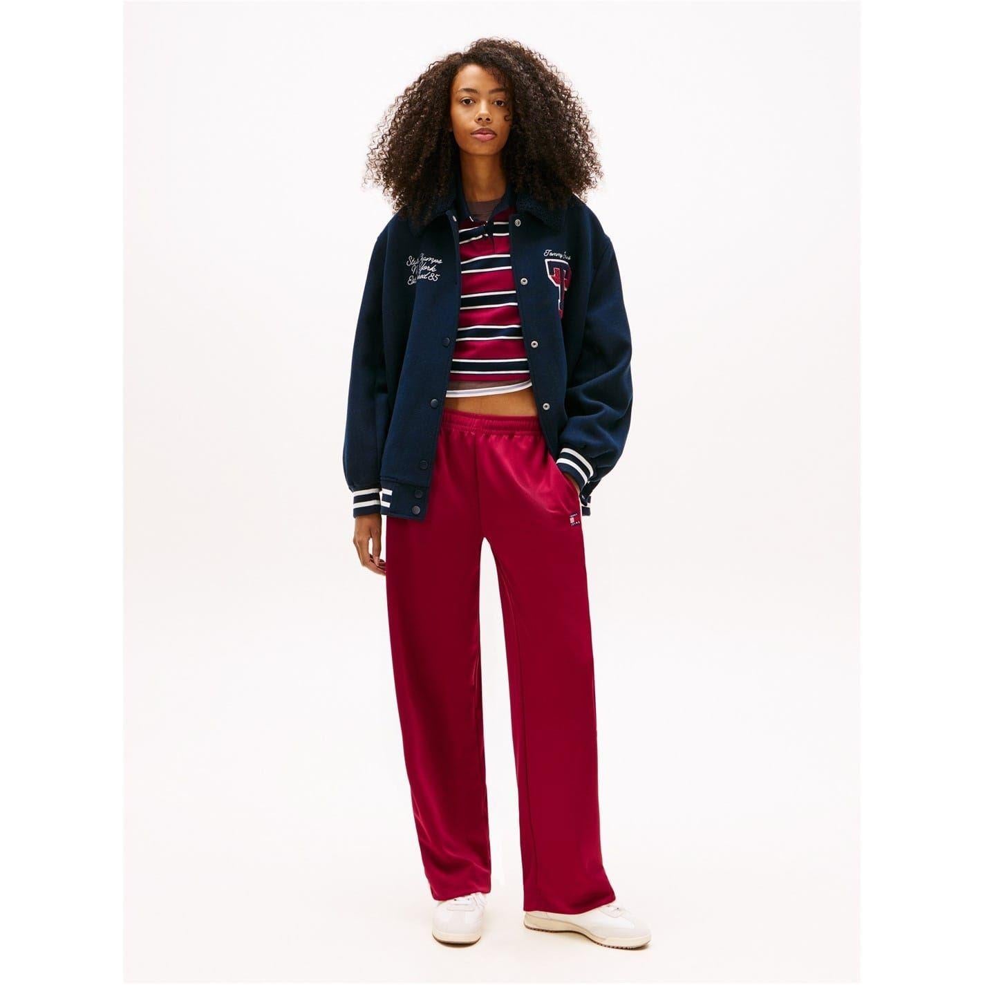 Red - Lifestyle - Tommy Jeans Womens-Ladies Archive Wide Leg Tracksuit Bottoms