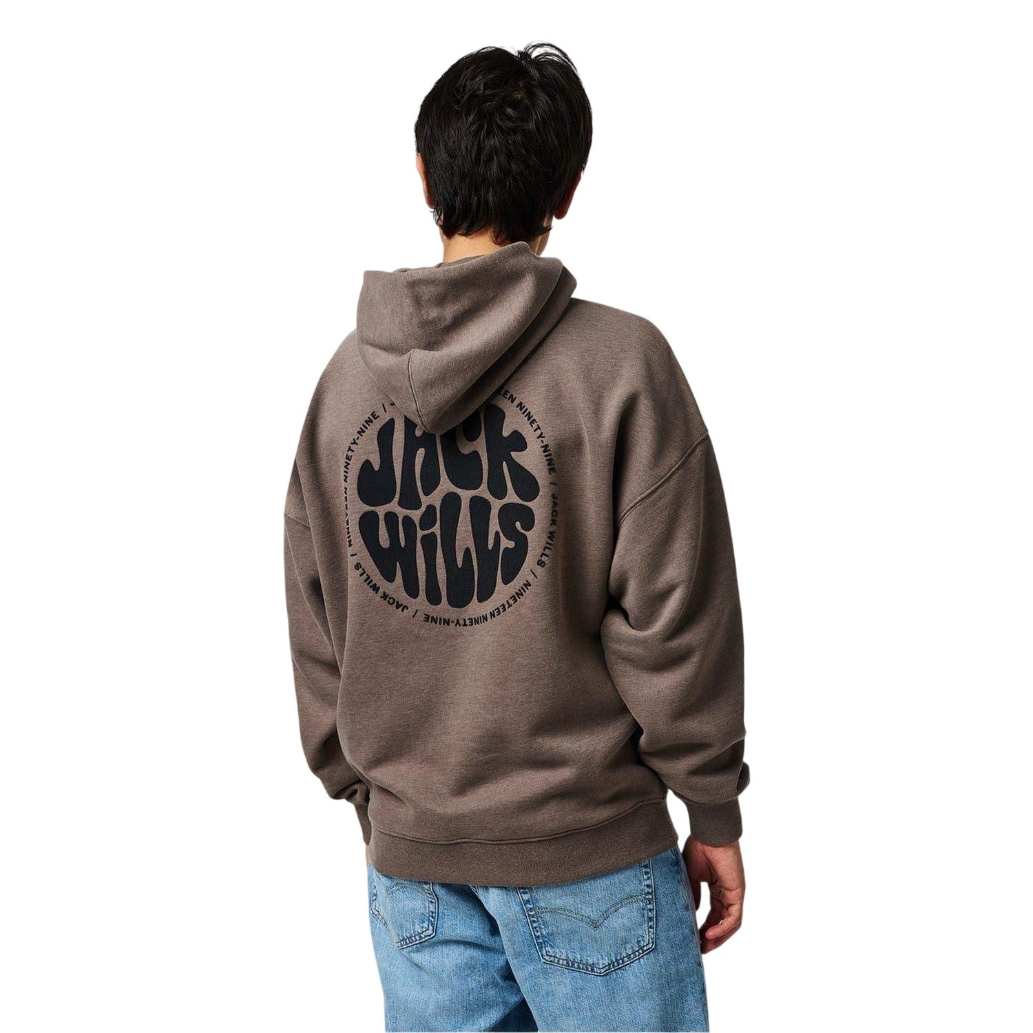 Brown Marl - Back - Jack Wills Mens Circle Logo Slouch Hoodie
