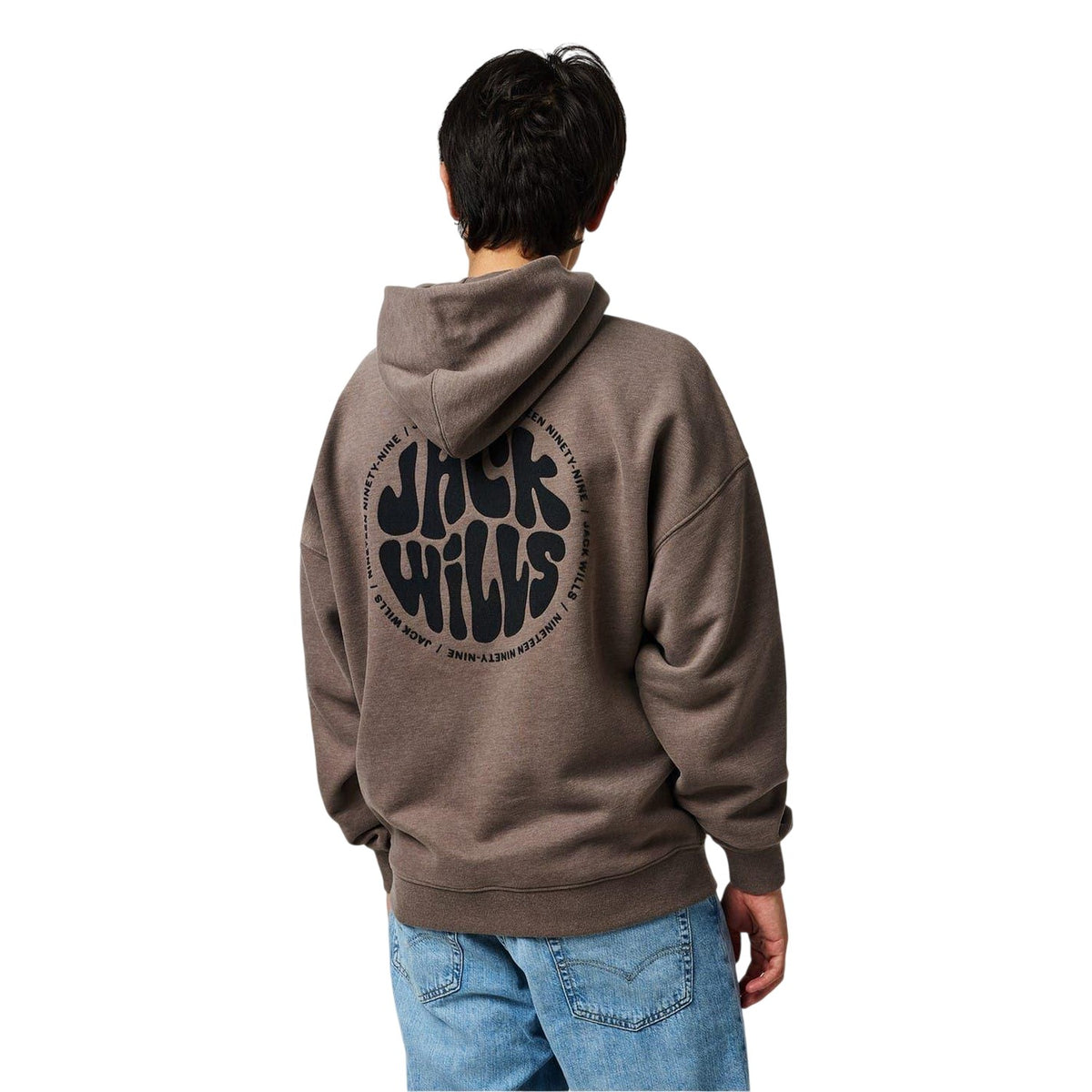 Brown Marl - Back - Jack Wills Mens Circle Logo Slouch Hoodie