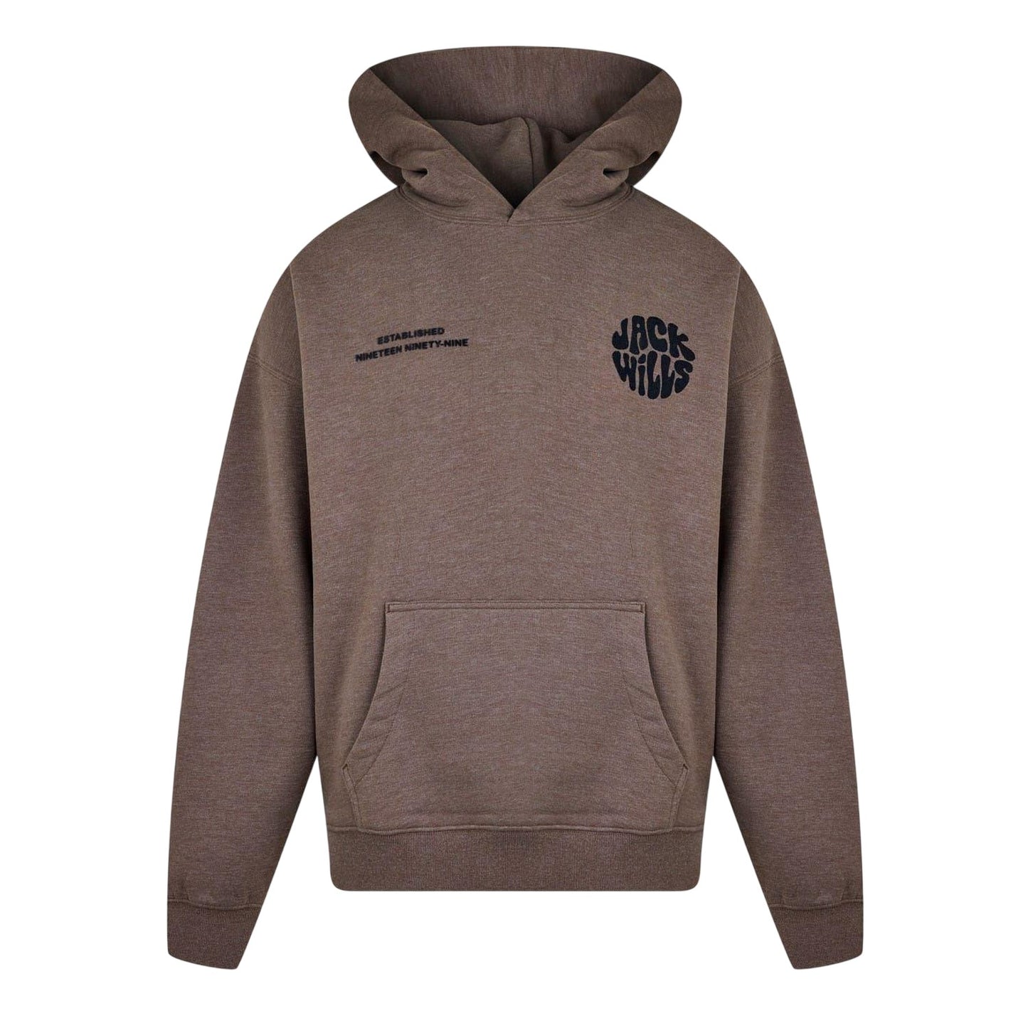 Brown Marl - Front - Jack Wills Mens Circle Logo Slouch Hoodie