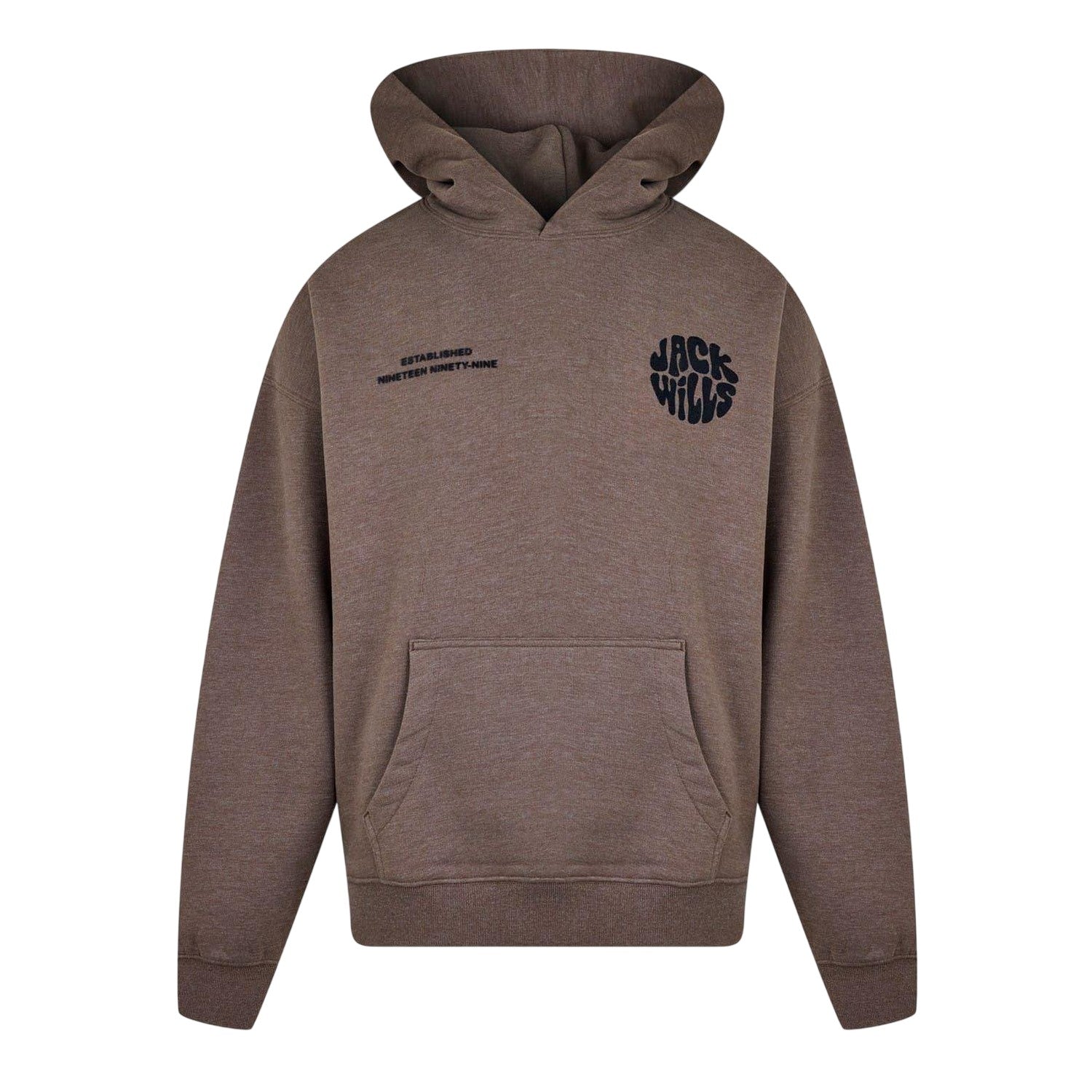 Brown Marl - Front - Jack Wills Mens Circle Logo Slouch Hoodie