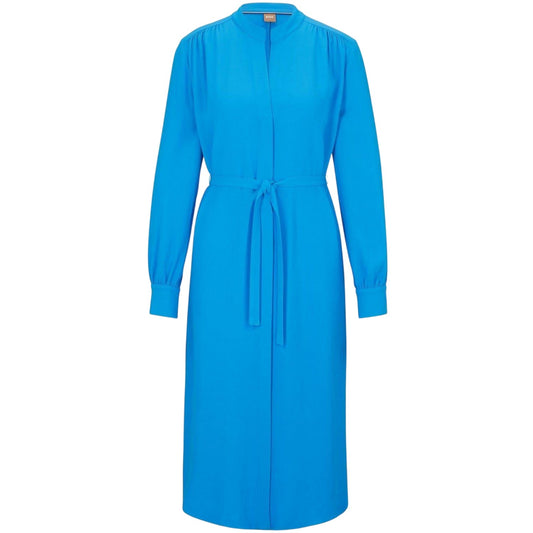 Bright Blue - Front - Boss Womens-Ladies Dibanorah Notch Neck Long-Sleeved Midi Shirt Dress