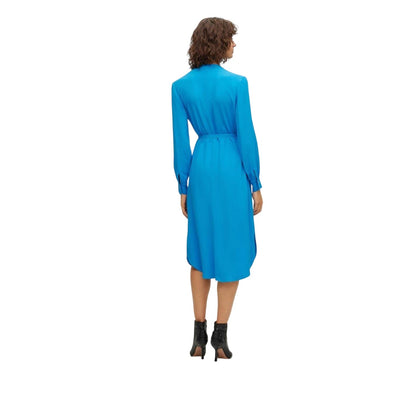 Bright Blue - Back - Boss Womens-Ladies Dibanorah Notch Neck Long-Sleeved Midi Shirt Dress