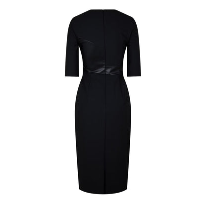 Black - Back - Boss Womens-Ladies Dezona Asymmetric Crew Neck Midi Dress