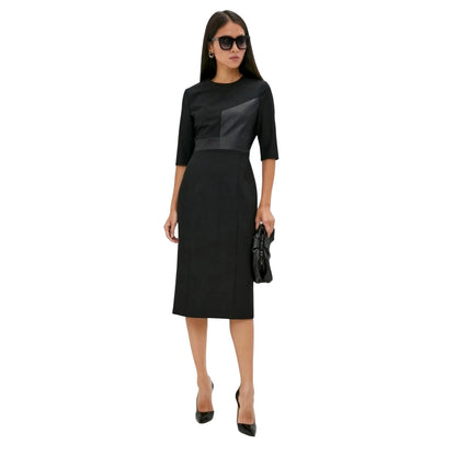 Black - Lifestyle - Boss Womens-Ladies Dezona Asymmetric Crew Neck Midi Dress