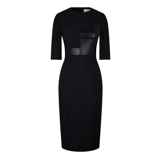 Black - Front - Boss Womens-Ladies Dezona Asymmetric Crew Neck Midi Dress