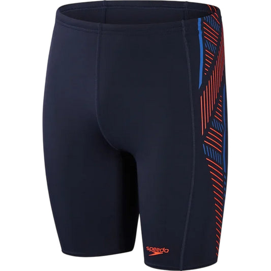 Navy-Orange - Front - Speedo Mens Stripe Textile Technical Jammer Shorts