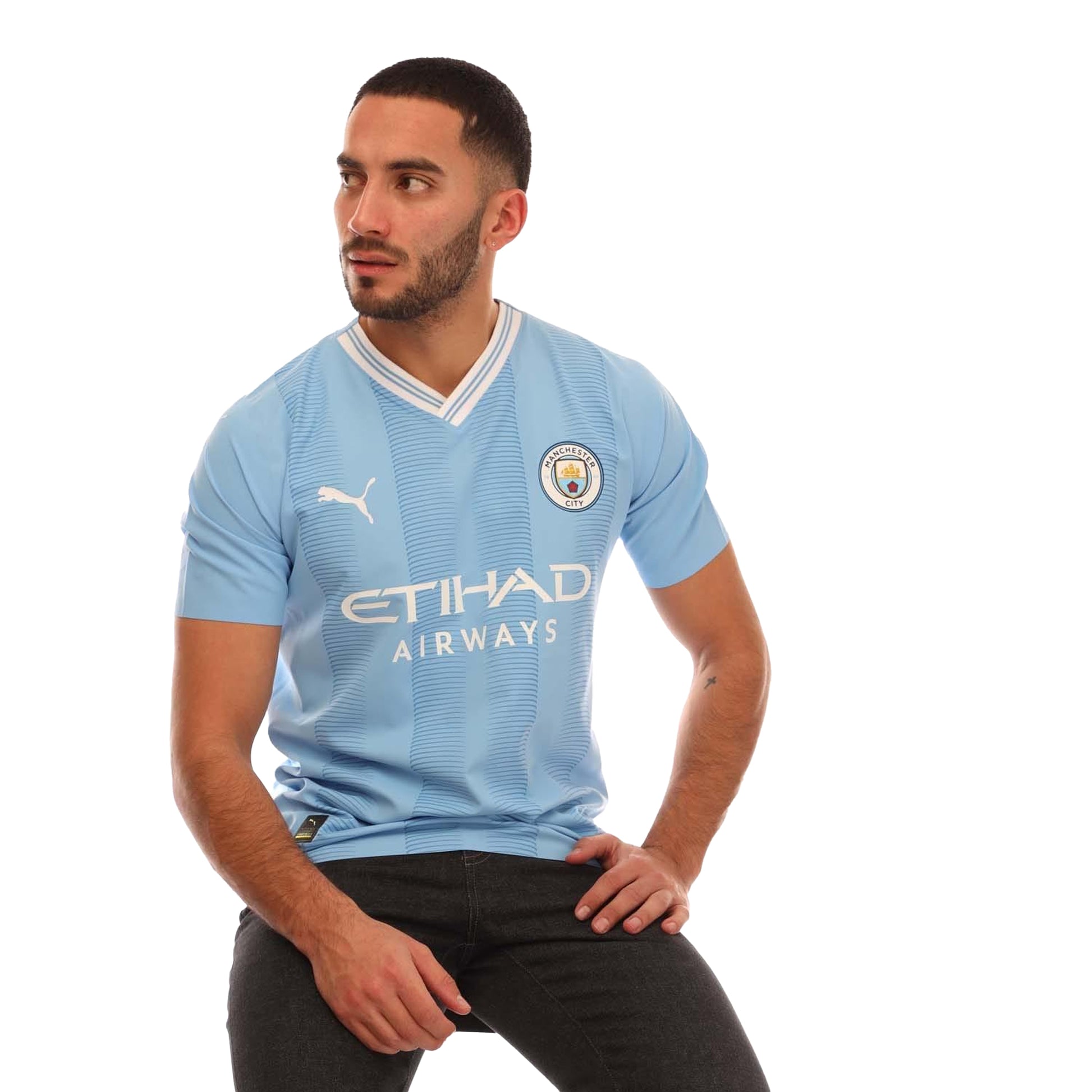 Light Blue - Side - Manchester City FC Mens 2023-24 Authentic Home Jersey