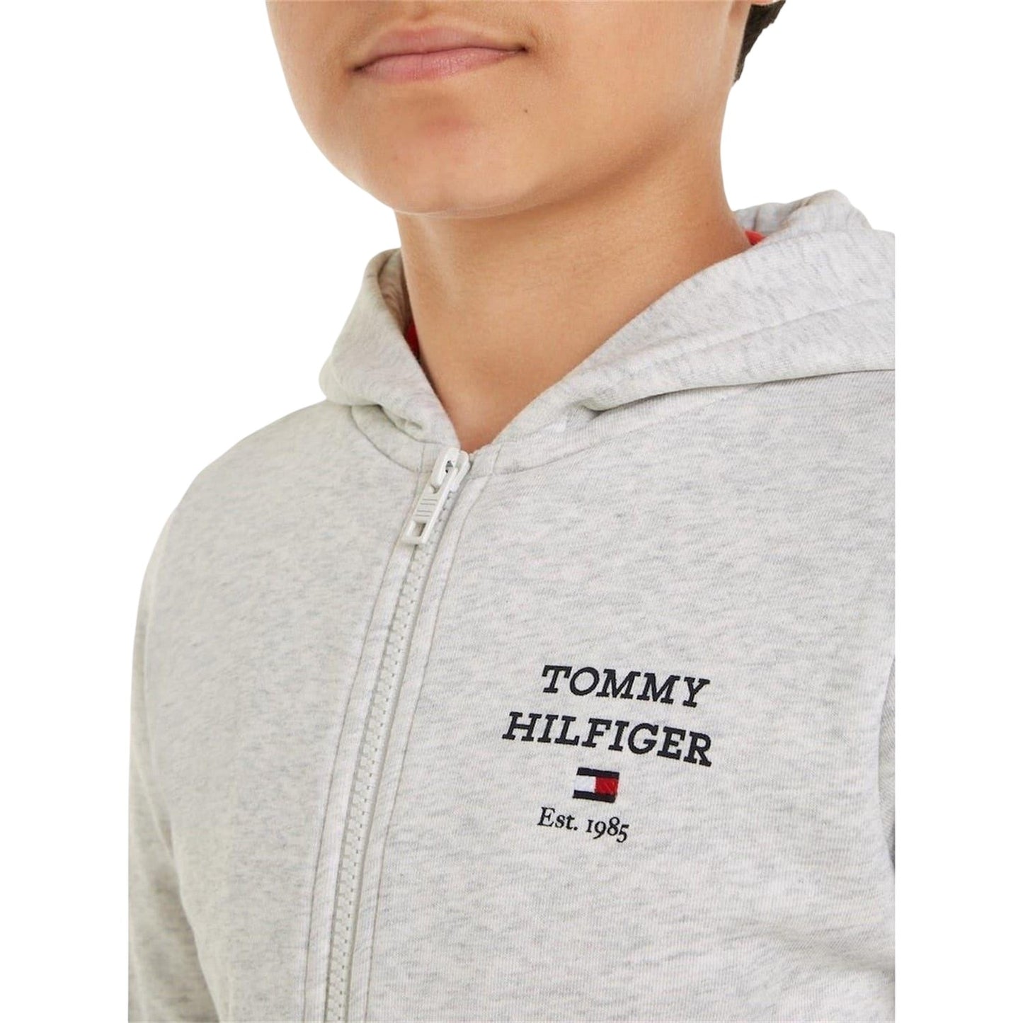 Light Heather - Side - Tommy Hilfiger Boys Logo Full Zip Hoodie