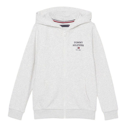 Light Heather - Front - Tommy Hilfiger Boys Logo Full Zip Hoodie