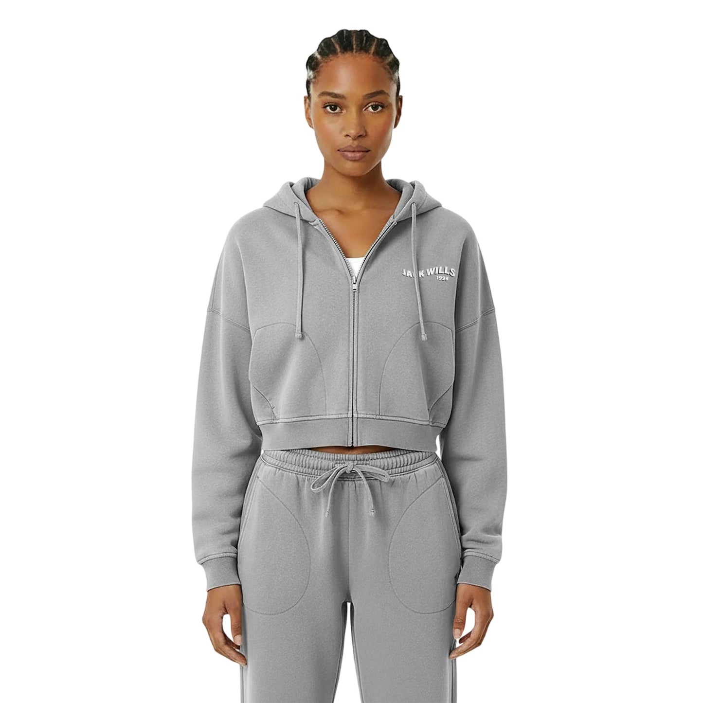 Washed Grey - Side - Jack Wills Womens-Ladies Washed Ribbed Cuff Sweat Jacket