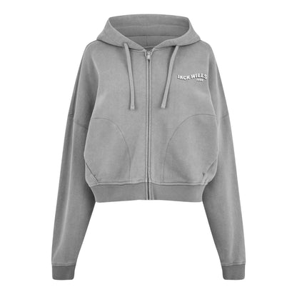Washed Grey - Front - Jack Wills Womens-Ladies Washed Ribbed Cuff Sweat Jacket
