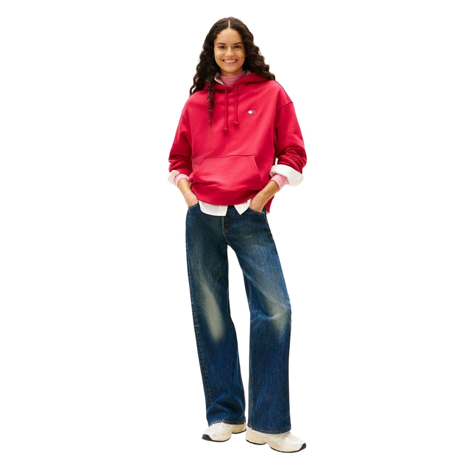 Ruby Red - Lifestyle - Tommy Jeans Womens-Ladies Badge Relaxed Fit Hoodie