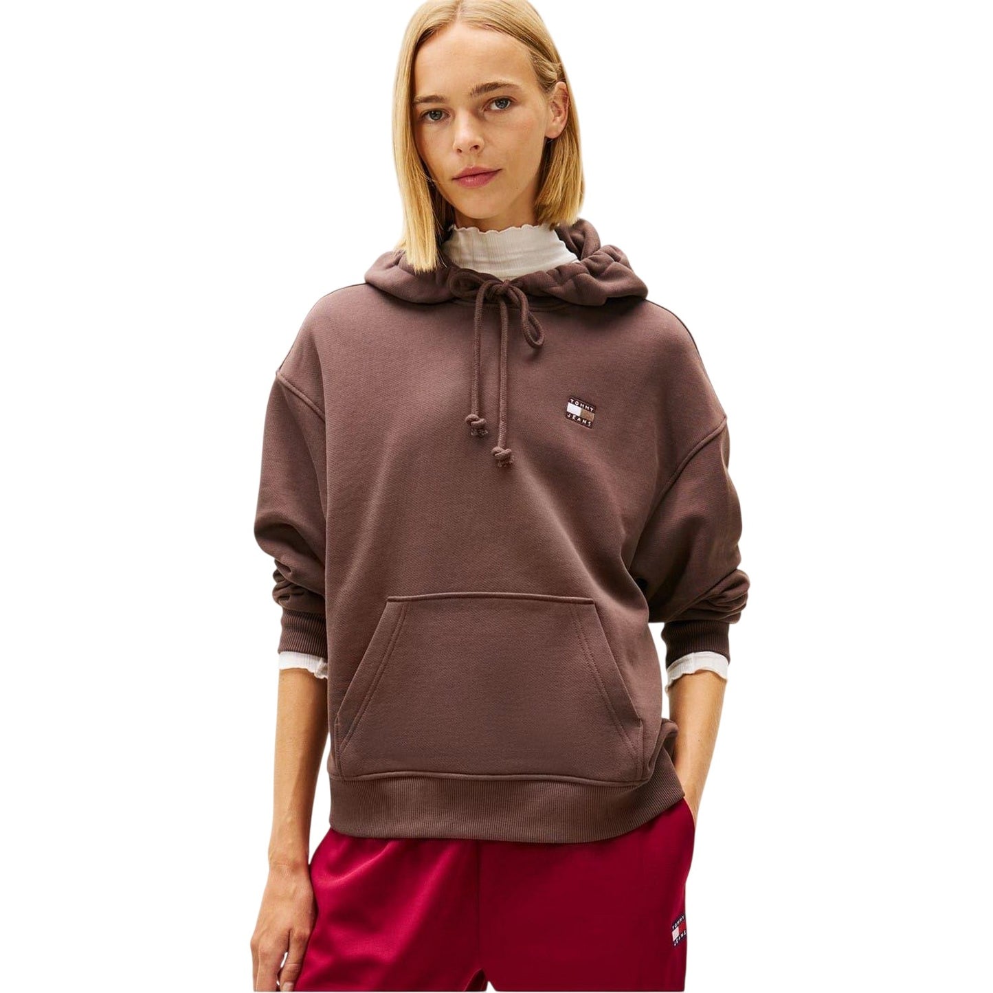 Walnut - Side - Tommy Jeans Womens-Ladies Badge Relaxed Fit Hoodie