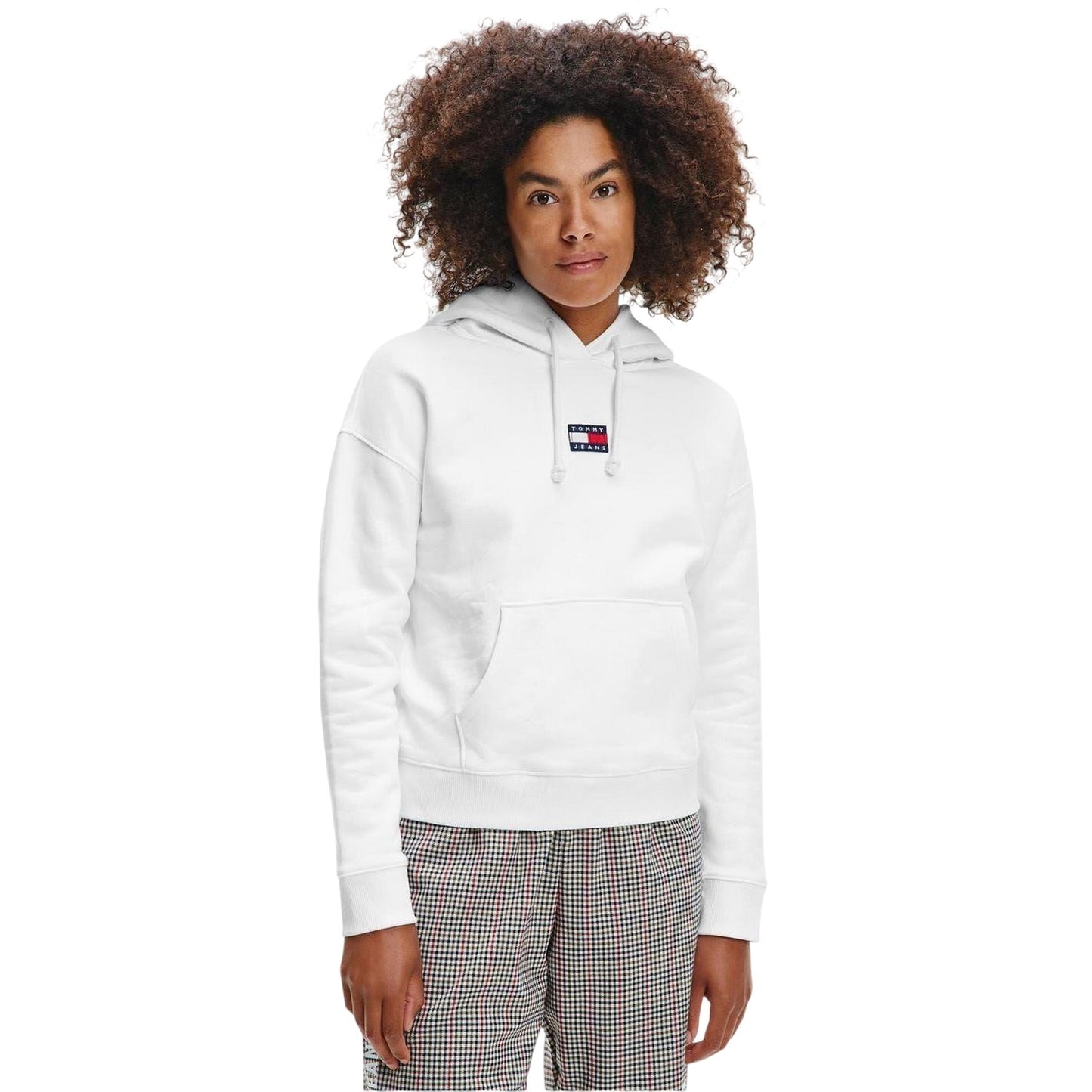 White - Side - Tommy Jeans Womens-Ladies Badge Relaxed Fit Hoodie