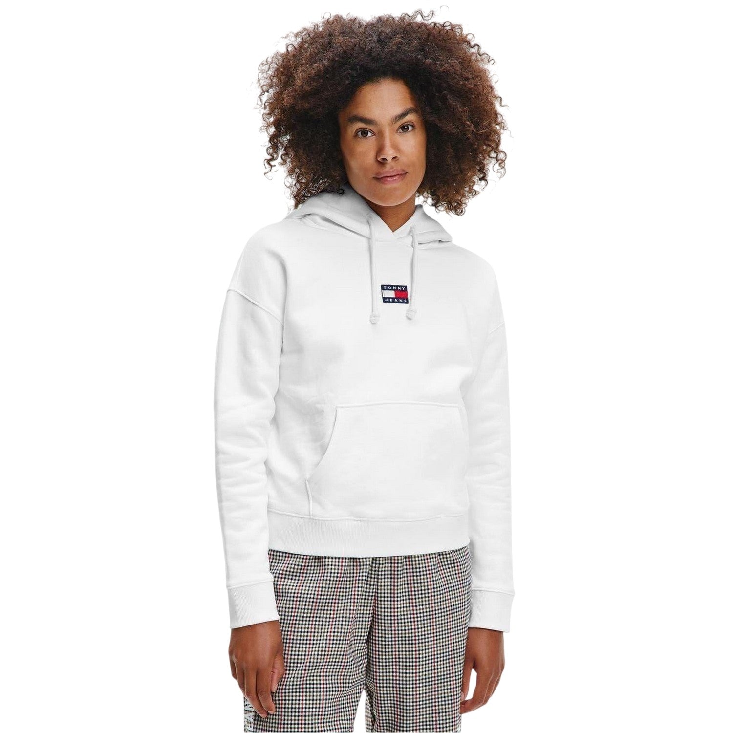 White - Side - Tommy Jeans Womens-Ladies Badge Relaxed Fit Hoodie