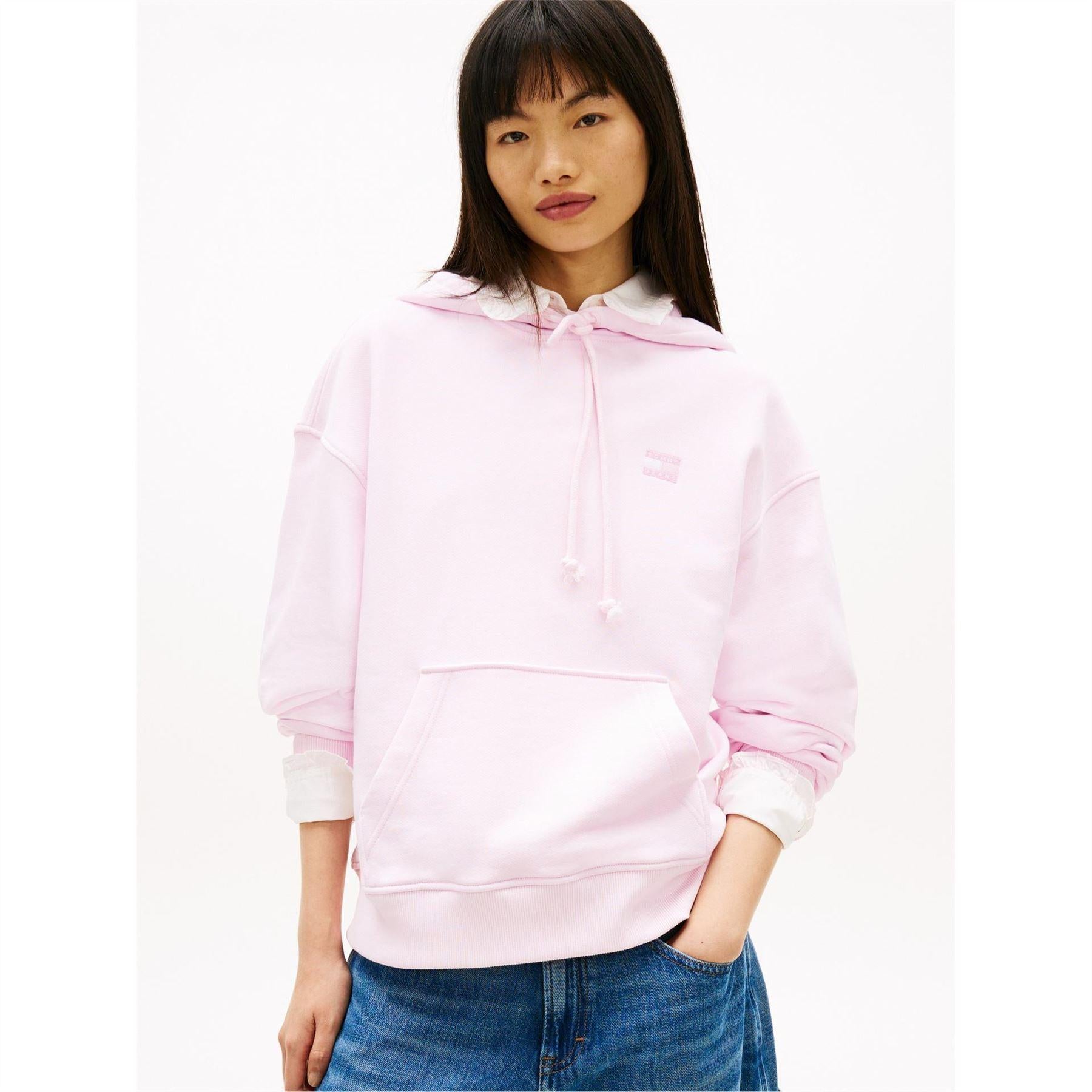 Pearl Pink - Back - Tommy Jeans Womens-Ladies Badge Relaxed Fit Hoodie