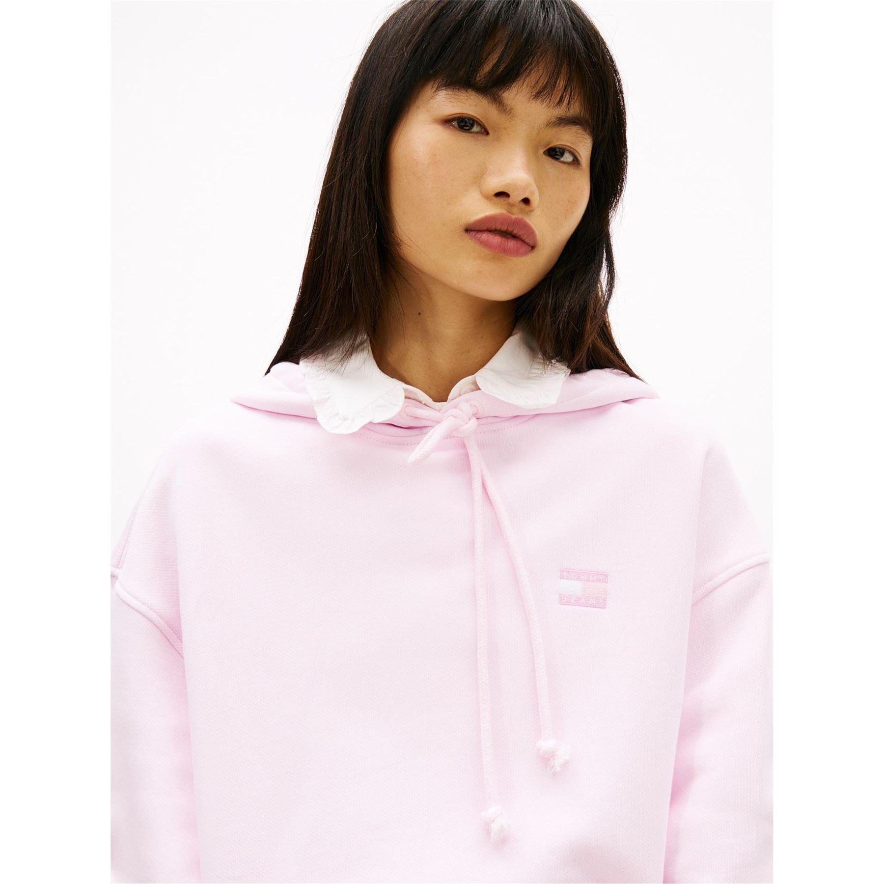 Pearl Pink - Side - Tommy Jeans Womens-Ladies Badge Relaxed Fit Hoodie