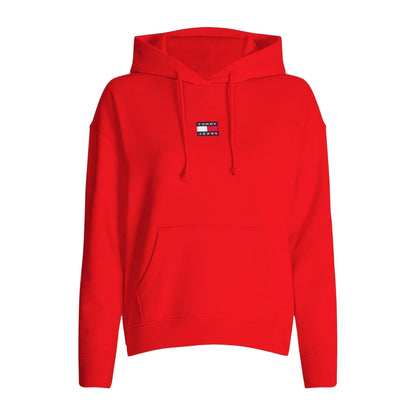 Crimson - Front - Tommy Jeans Womens-Ladies Badge Relaxed Fit Hoodie