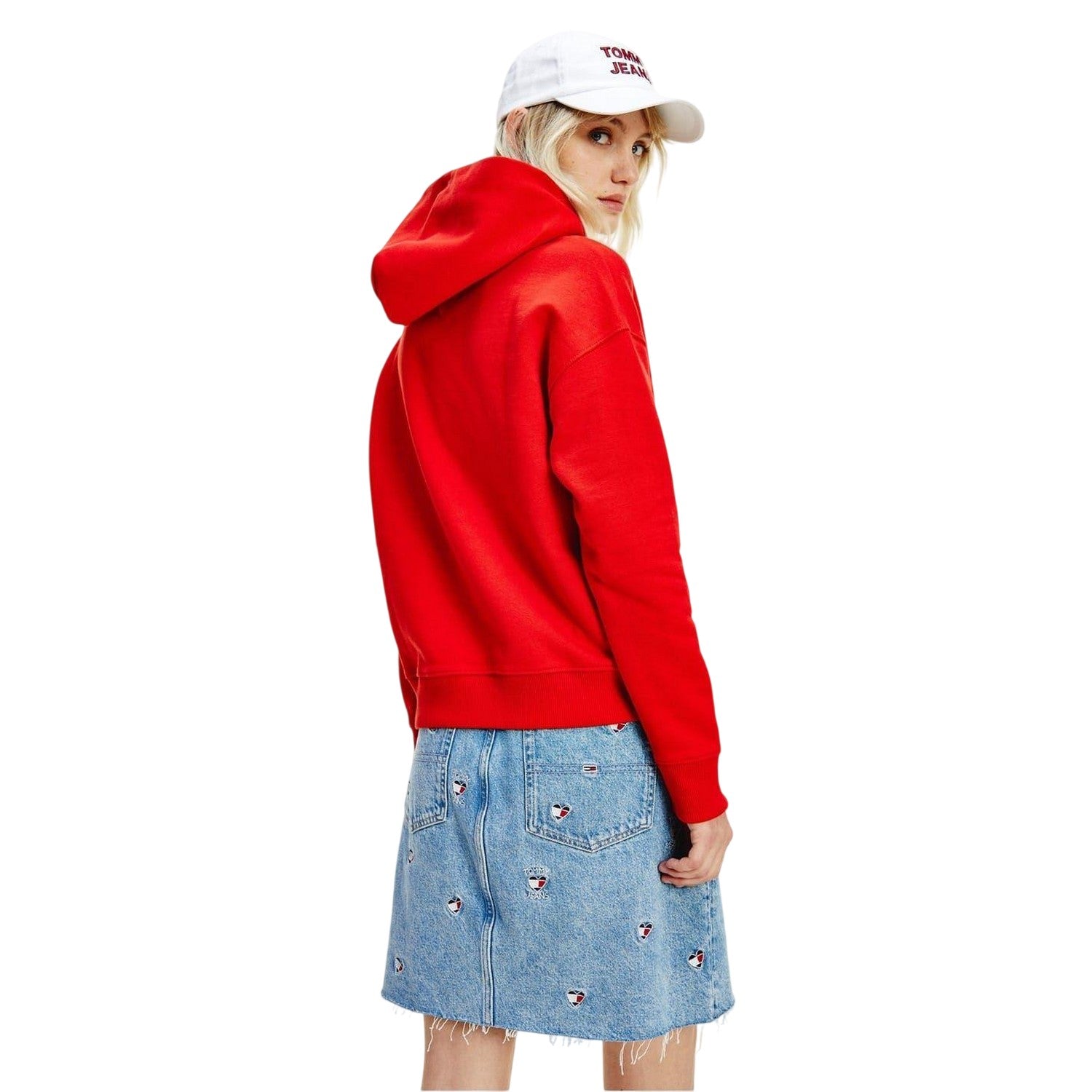 Crimson - Back - Tommy Jeans Womens-Ladies Badge Relaxed Fit Hoodie