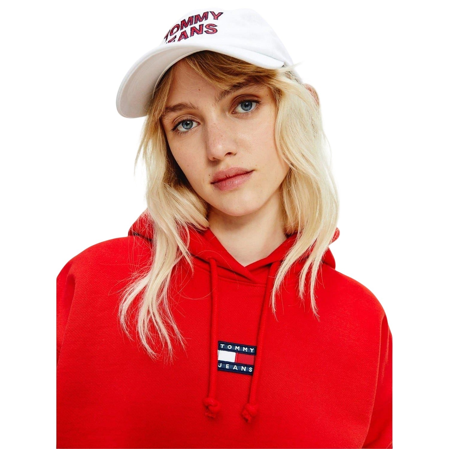 Crimson - Side - Tommy Jeans Womens-Ladies Badge Relaxed Fit Hoodie