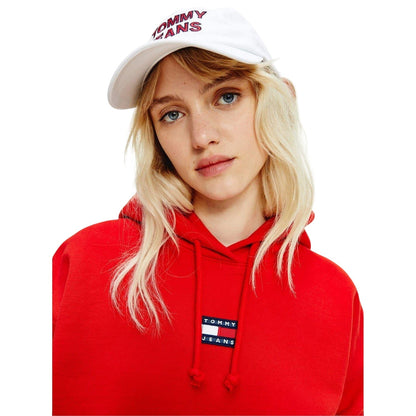 Crimson - Side - Tommy Jeans Womens-Ladies Badge Relaxed Fit Hoodie