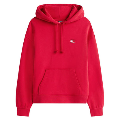 Ruby Red - Front - Tommy Jeans Womens-Ladies Badge Relaxed Fit Hoodie
