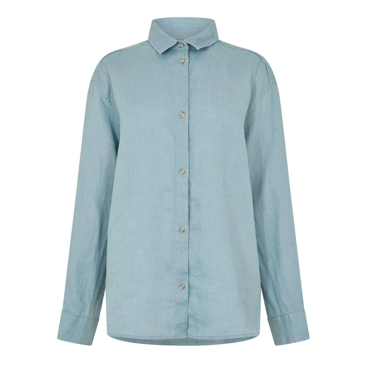 Citadel Blue - Front - Timberland Womens-Ladies Linen Collared Long-Sleeved Shirt