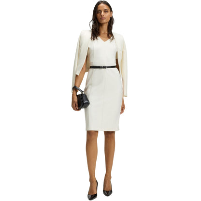 White - Pack Shot - Boss Womens-Ladies Damaisa V Neck Slim Short-Sleeved Midi Dress