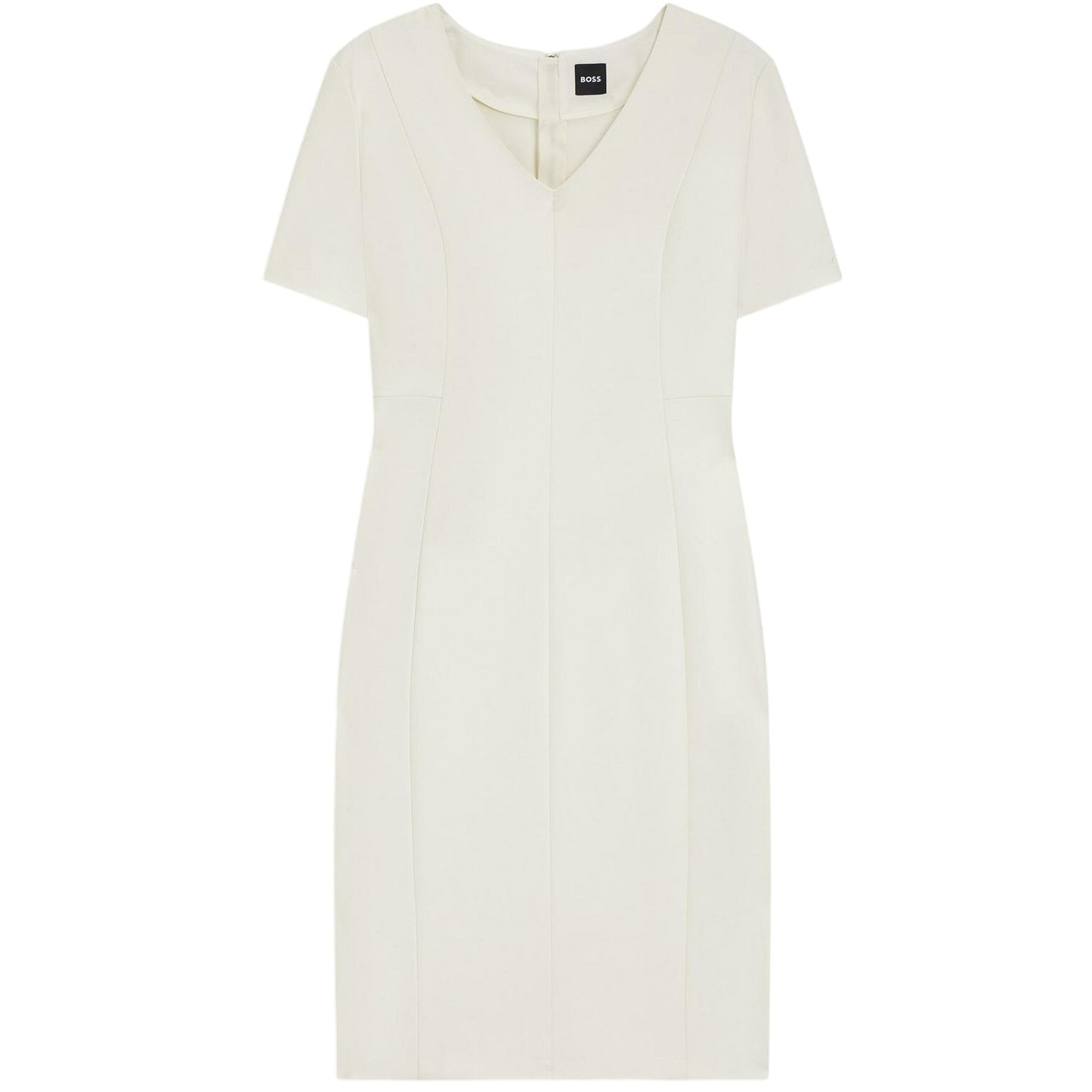 White - Front - Boss Womens-Ladies Damaisa V Neck Slim Short-Sleeved Midi Dress