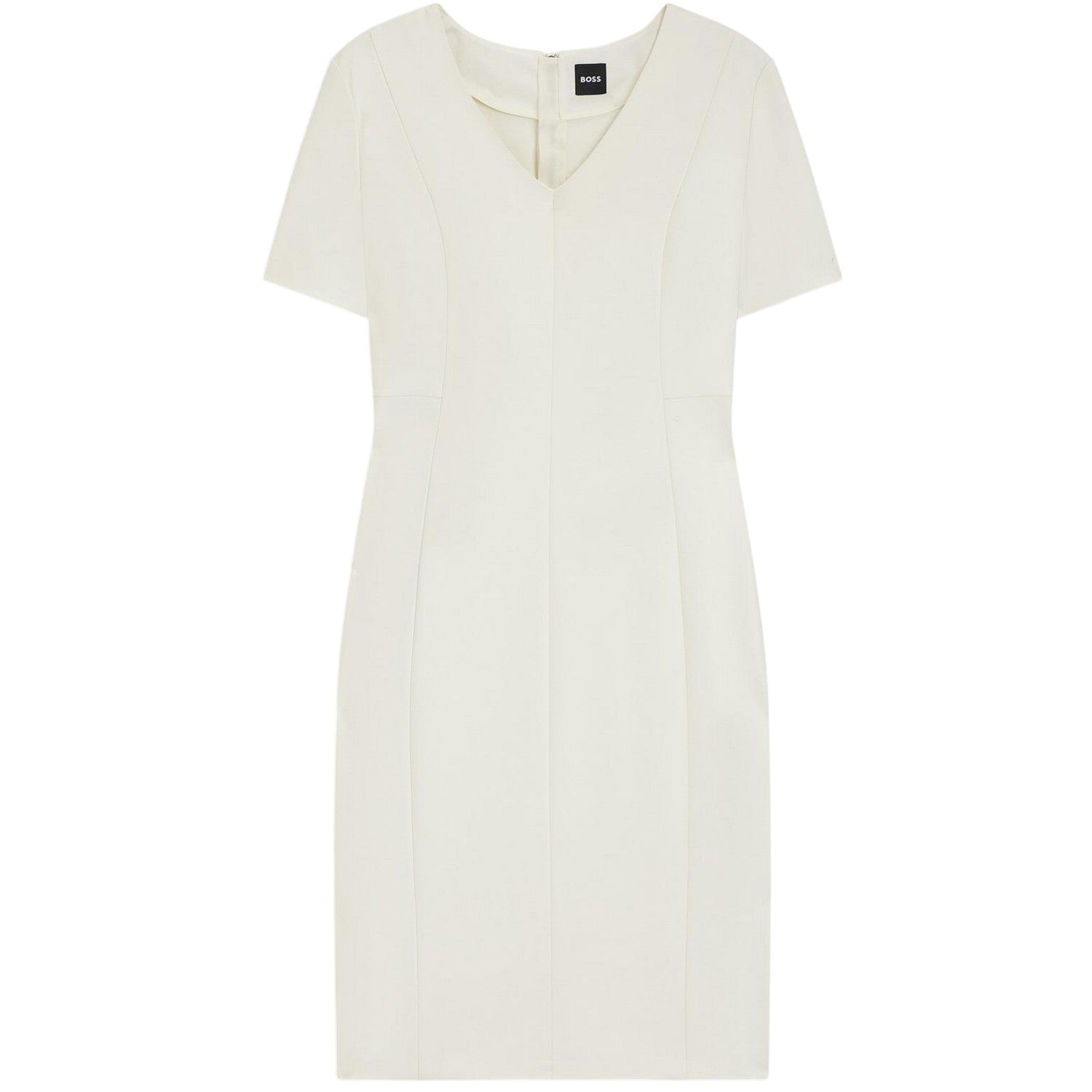 White - Front - Boss Womens-Ladies Damaisa V Neck Slim Short-Sleeved Midi Dress