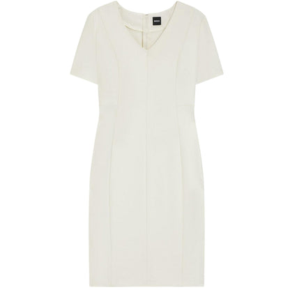 White - Front - Boss Womens-Ladies Damaisa V Neck Slim Short-Sleeved Midi Dress
