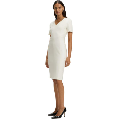 White - Side - Boss Womens-Ladies Damaisa V Neck Slim Short-Sleeved Midi Dress