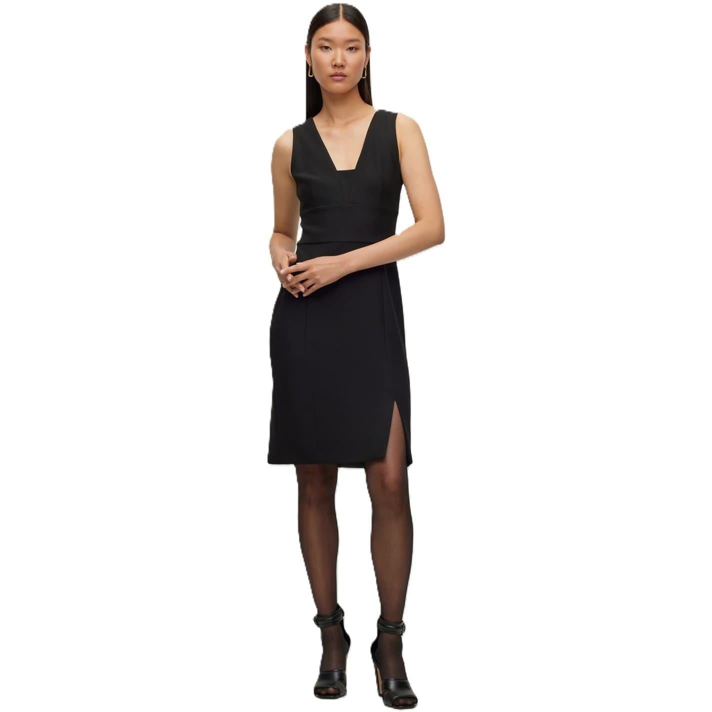 Black - Side - Boss Womens-Ladies Datuxa Knee Length V Neck Sleeveless Dress